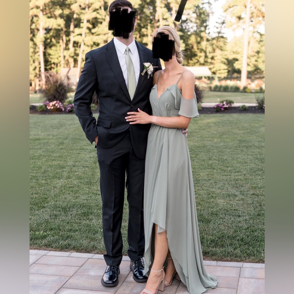 Morilee Bridesmaid Dress High Low Boho Cold Shoulder Moss Green Style 21615